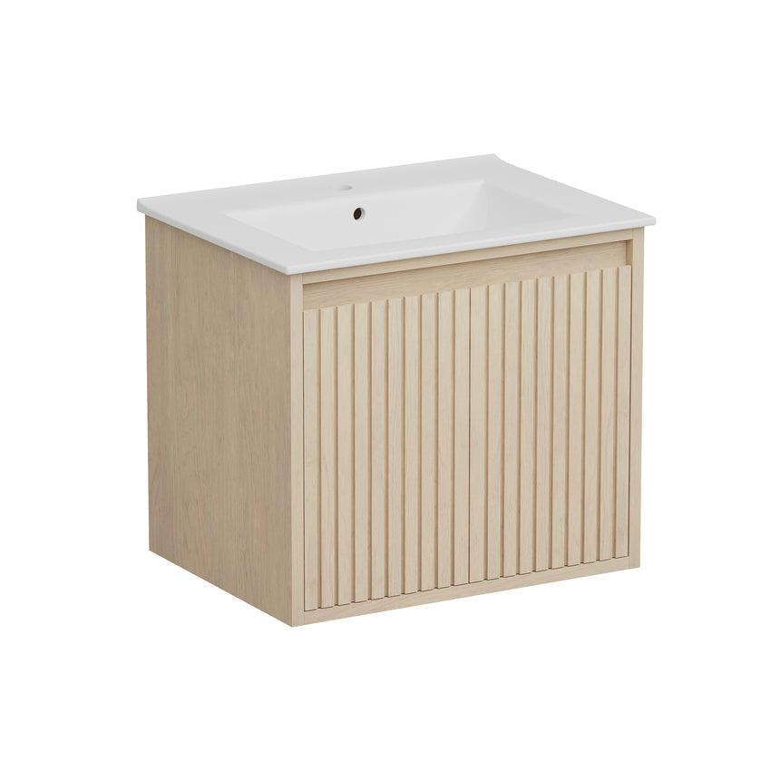 Bathroom vanity with mirror and lighting fixtures on a tiled wall.