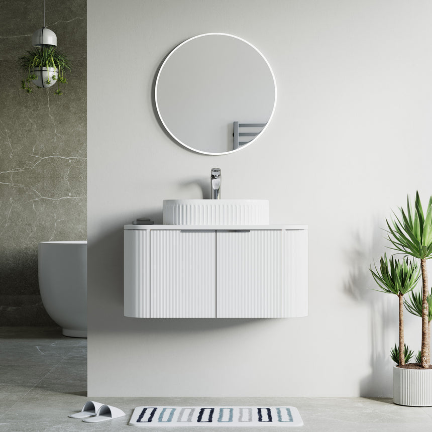 48 inch Bellezza Floating Vanity Oak Vessel