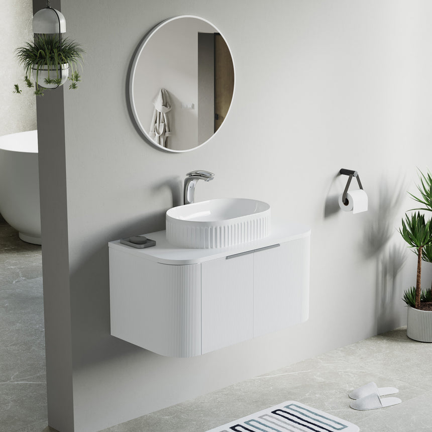 48 inch Bellezza Floating Vanity Oak Vessel