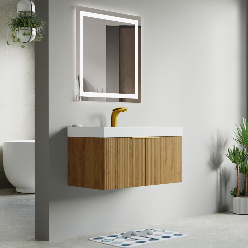 48 inch Bellezza Floating Vanity Oak Vessel