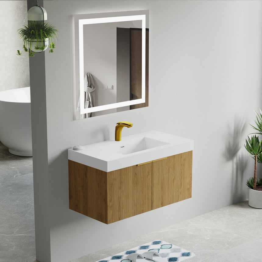 48 inch Bellezza Floating Vanity Oak Vessel