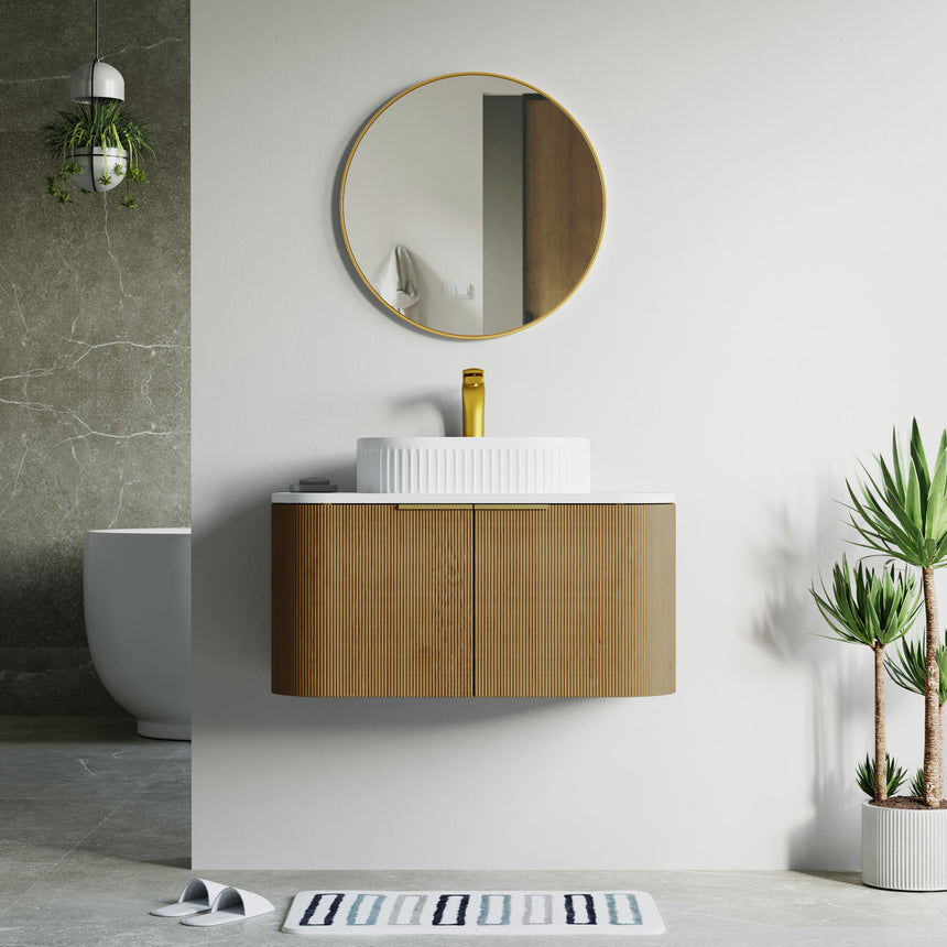 48 inch Bellezza Floating Vanity Oak Vessel