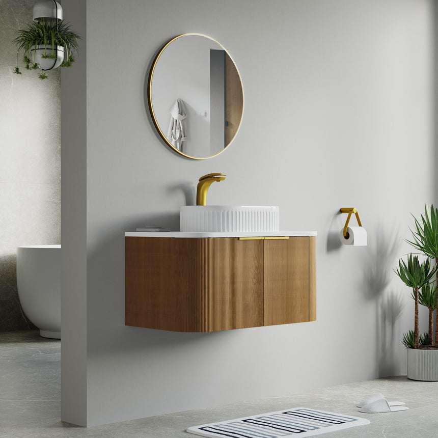 48 inch Bellezza Floating Vanity Oak Vessel
