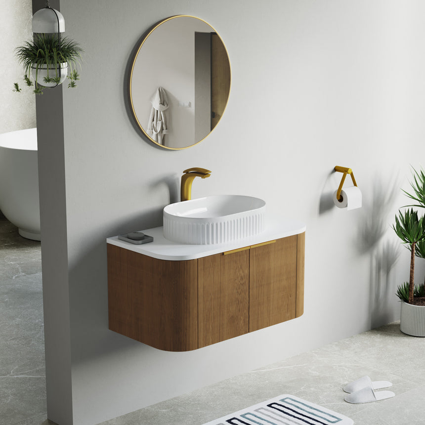 48 inch Bellezza Floating Vanity Oak Vessel