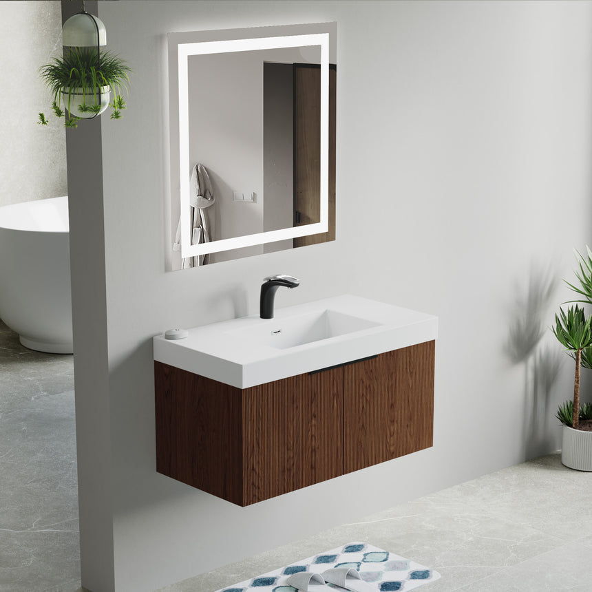 48 inch Bellezza Floating Vanity Oak Vessel