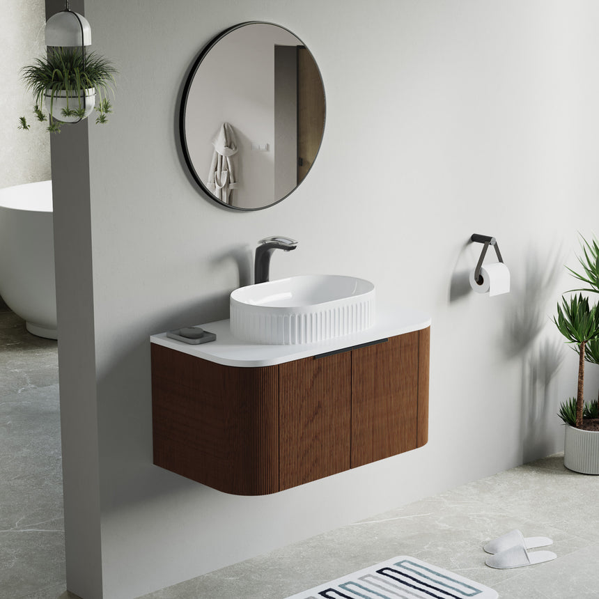 48 inch Bellezza Floating Vanity Oak Vessel