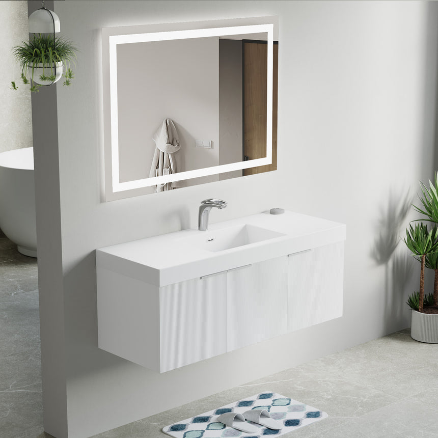 48 inch Bellezza Floating Vanity Oak Vessel