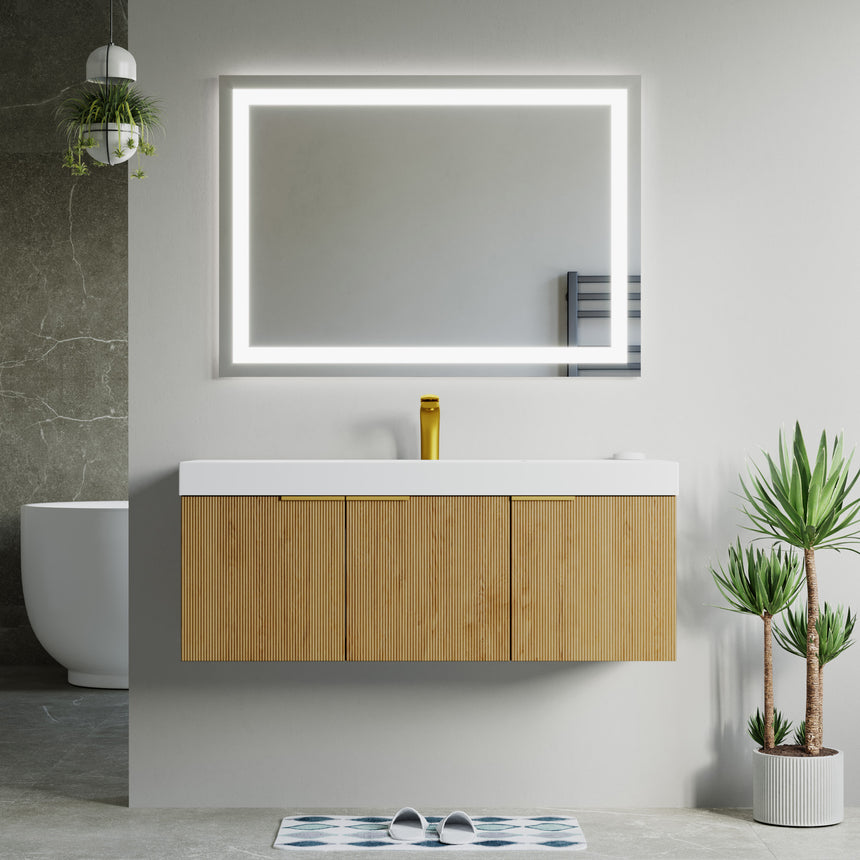48 inch Bellezza Floating Vanity Oak Vessel
