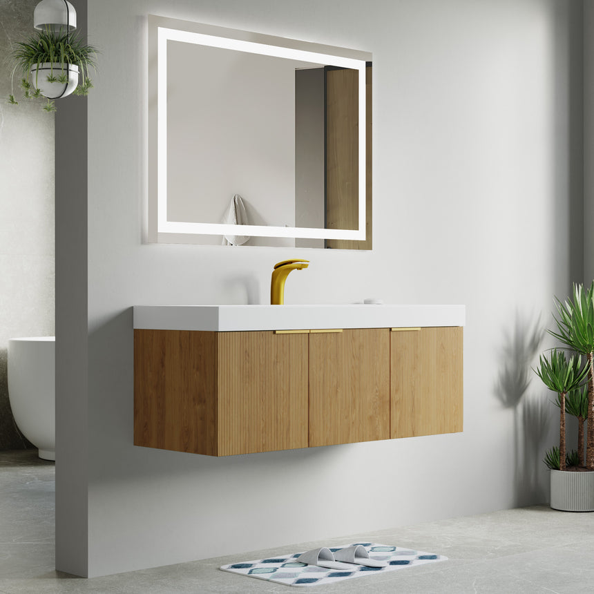 48 inch Bellezza Floating Vanity Oak Vessel