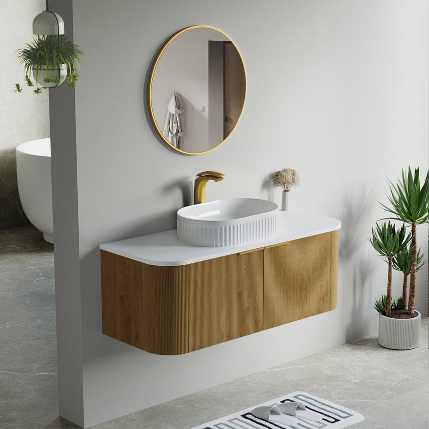 48 inch Bellezza Floating Vanity Oak Vessel