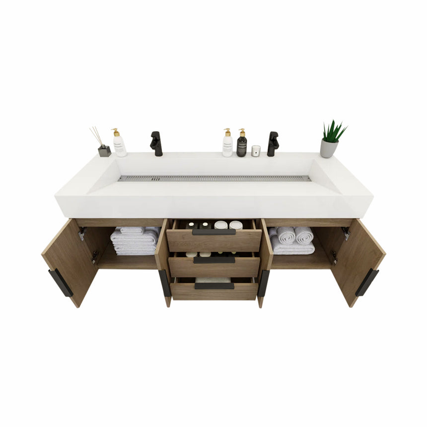 60 inch Sottile Floating Vanity Sink White Oak