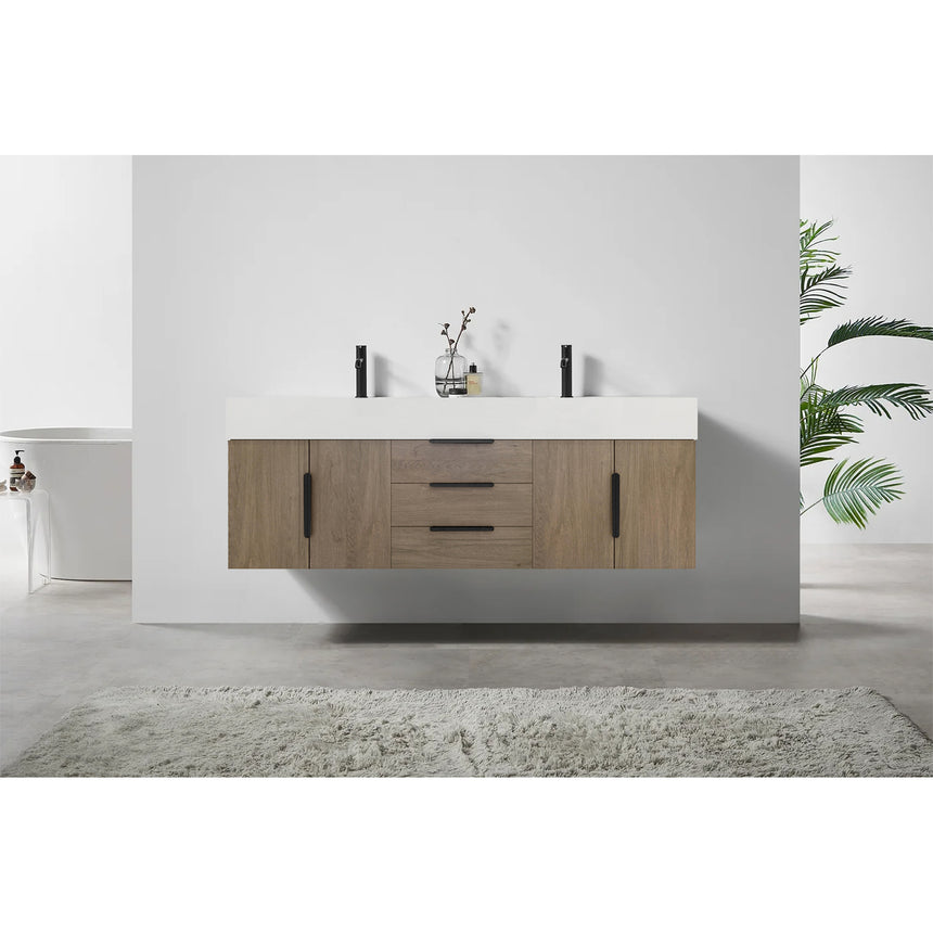 60 inch Sottile Floating Vanity Sink White Oak