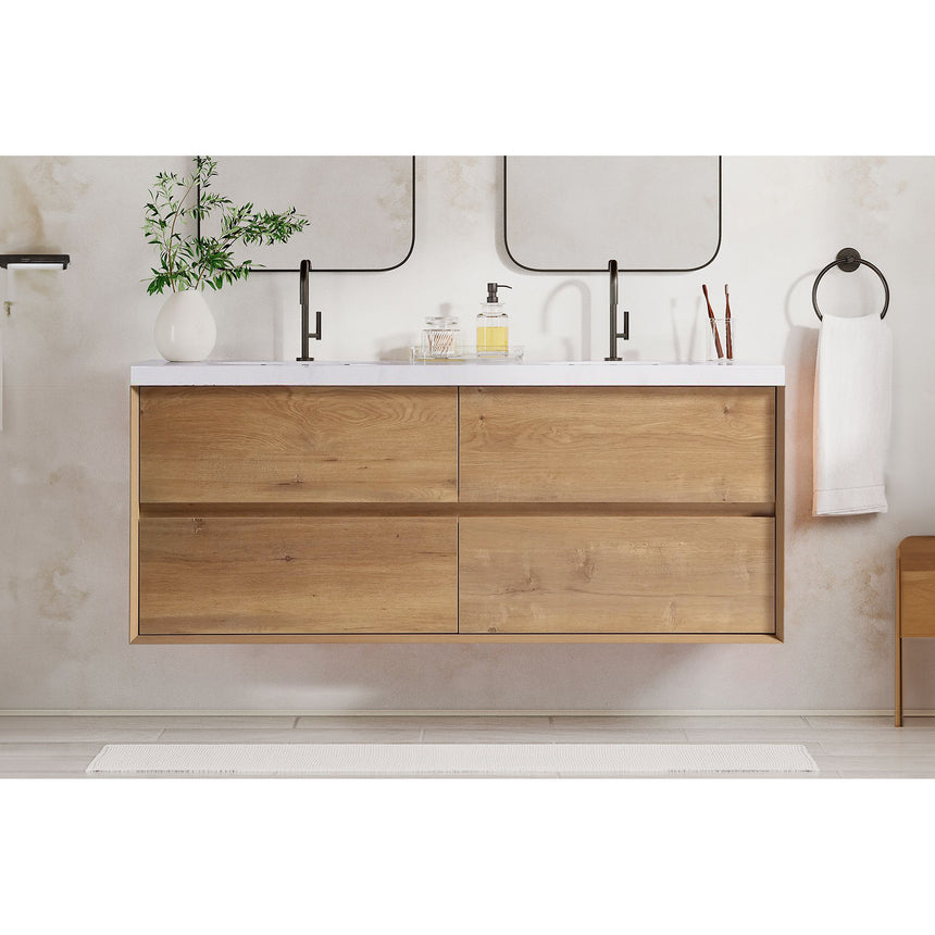 60 inch Sottile Floating Vanity Sink White Oak