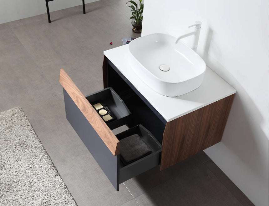 55 inch Dayden Floating Vanity Vessel Sink Dark Blue