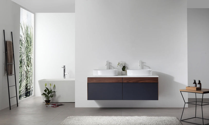 55 inch Dayden Floating Vanity Vessel Sink Dark Blue