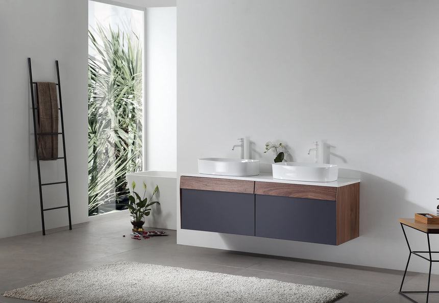 55 inch Dayden Floating Vanity Vessel Sink Dark Blue