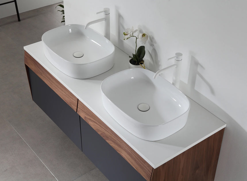 55 inch Dayden Floating Vanity Vessel Sink Dark Blue