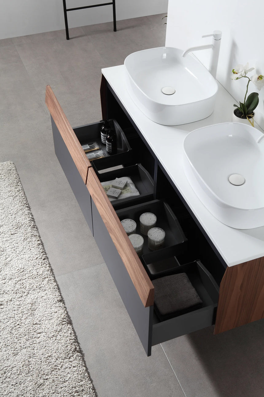 55 inch Dayden Floating Vanity Vessel Sink Dark Blue