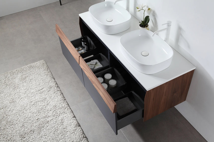 55 inch Dayden Floating Vanity Vessel Sink Dark Blue
