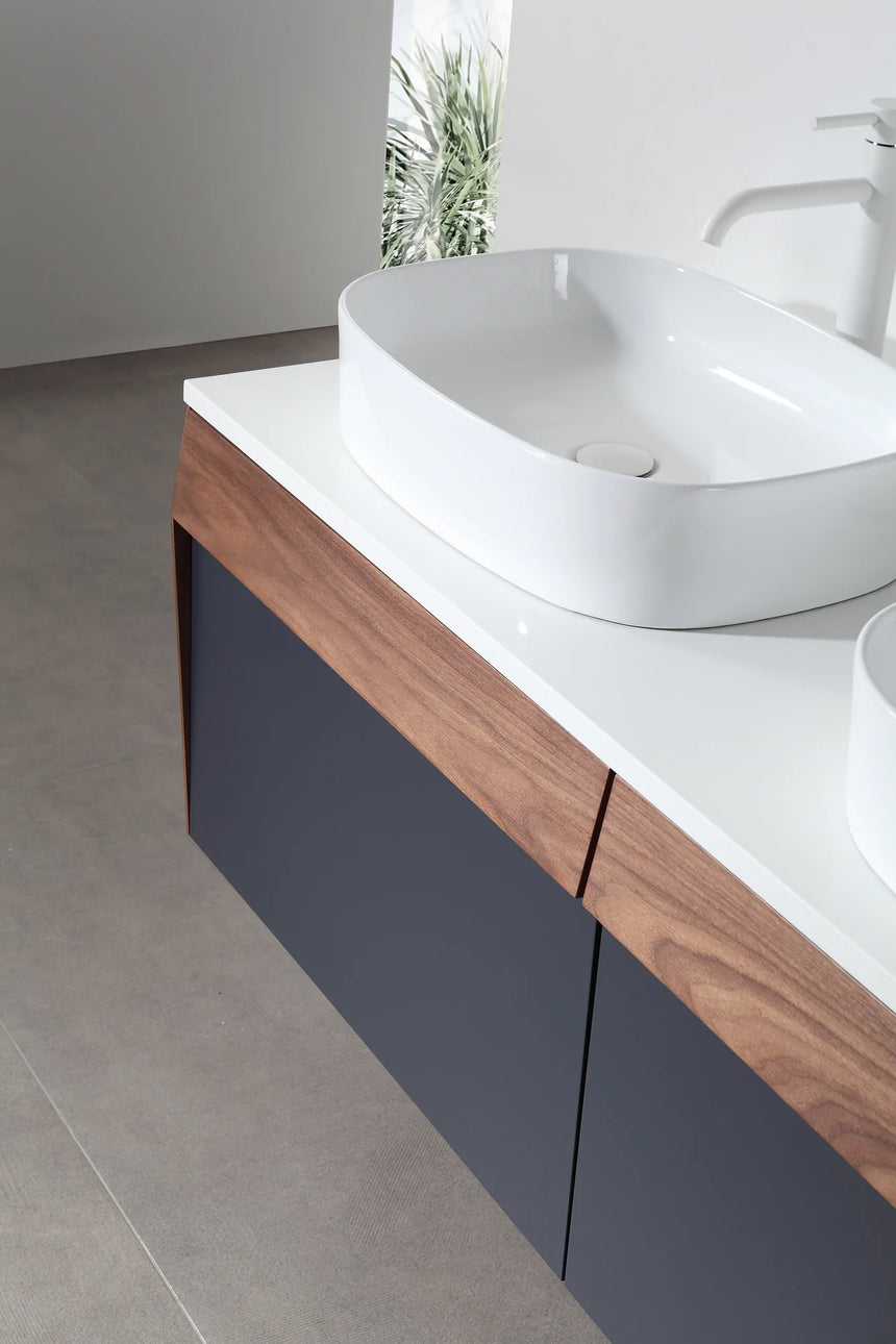 55 inch Dayden Floating Vanity Vessel Sink Dark Blue