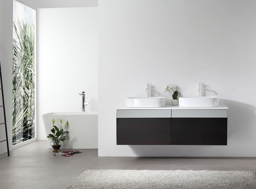 55 inch Dayden Floating Vanity Vessel Sink Dark Blue