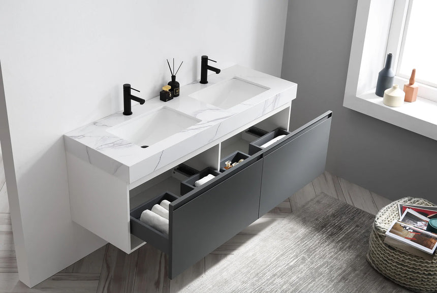 60 inch San Marco Floating Vanity Dark Gray