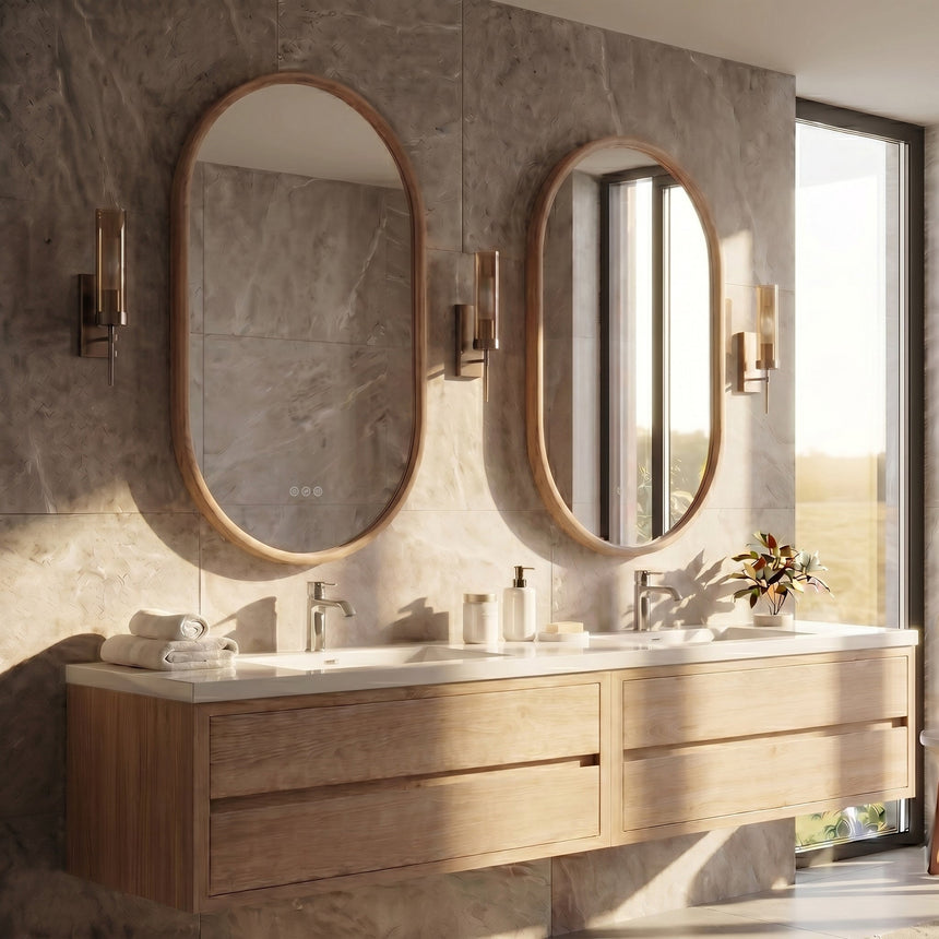 84 inch floating vanity with double LED mirrors