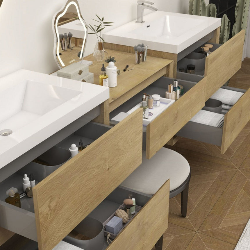 60 inch Sottile Floating Vanity Sink White Oak