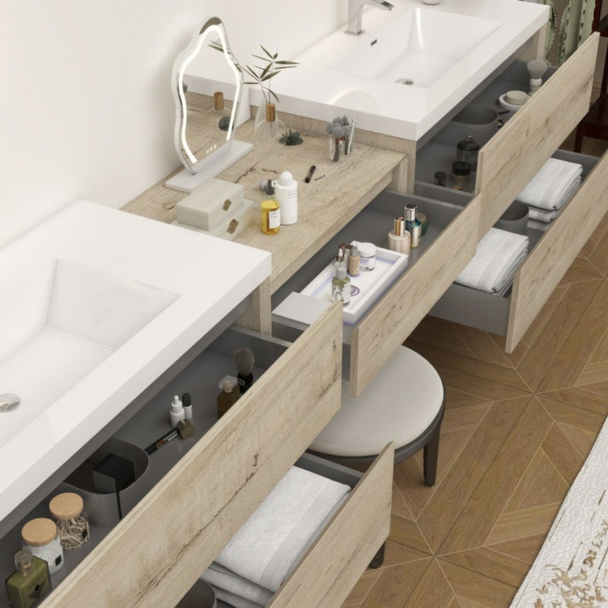 60 inch Sottile Floating Vanity Sink White Oak