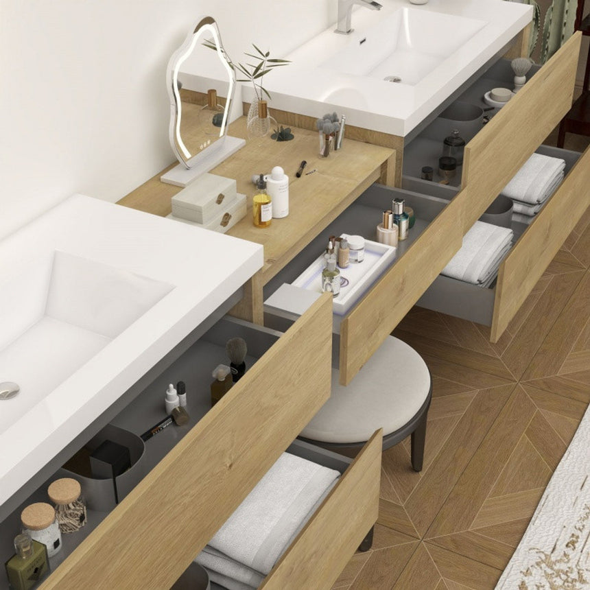 60 inch Sottile Floating Vanity Sink White Oak