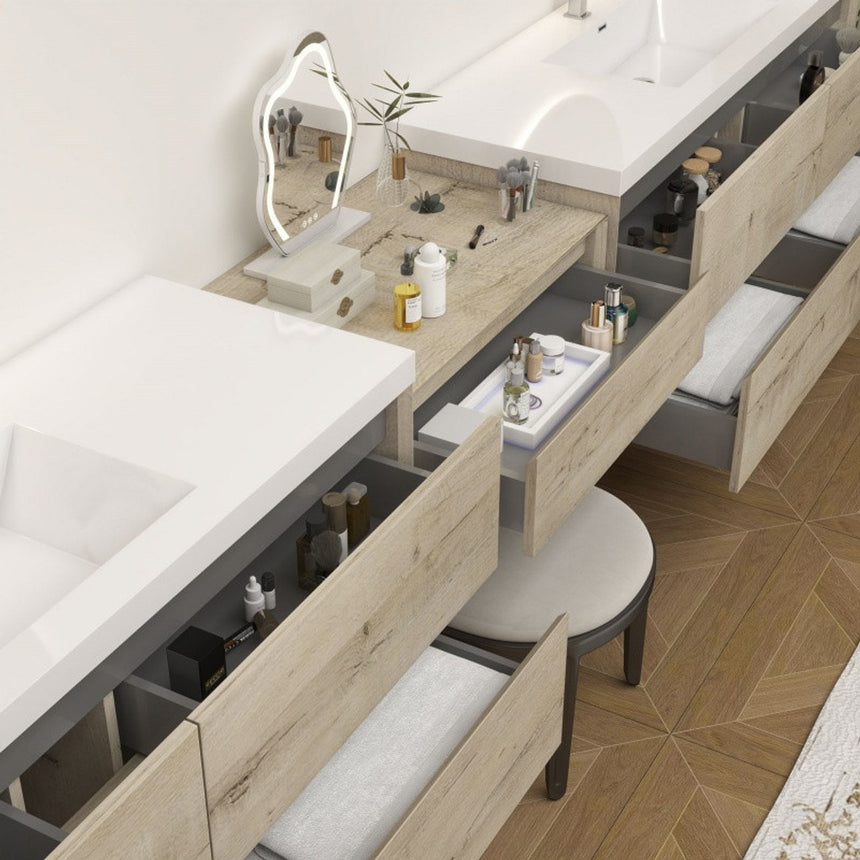 60 inch Sottile Floating Vanity Sink White Oak