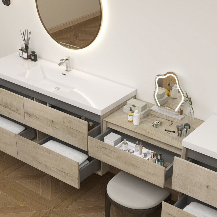 60 inch Sottile Floating Vanity Sink White Oak