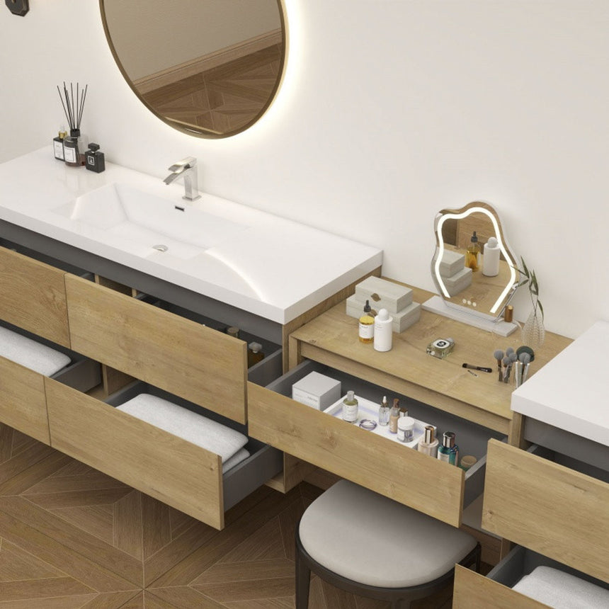 60 inch Sottile Floating Vanity Sink White Oak