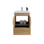 Bathroom vanity with sink and storage compartments on a white background