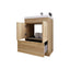 Bathroom vanity with open doors on a white background