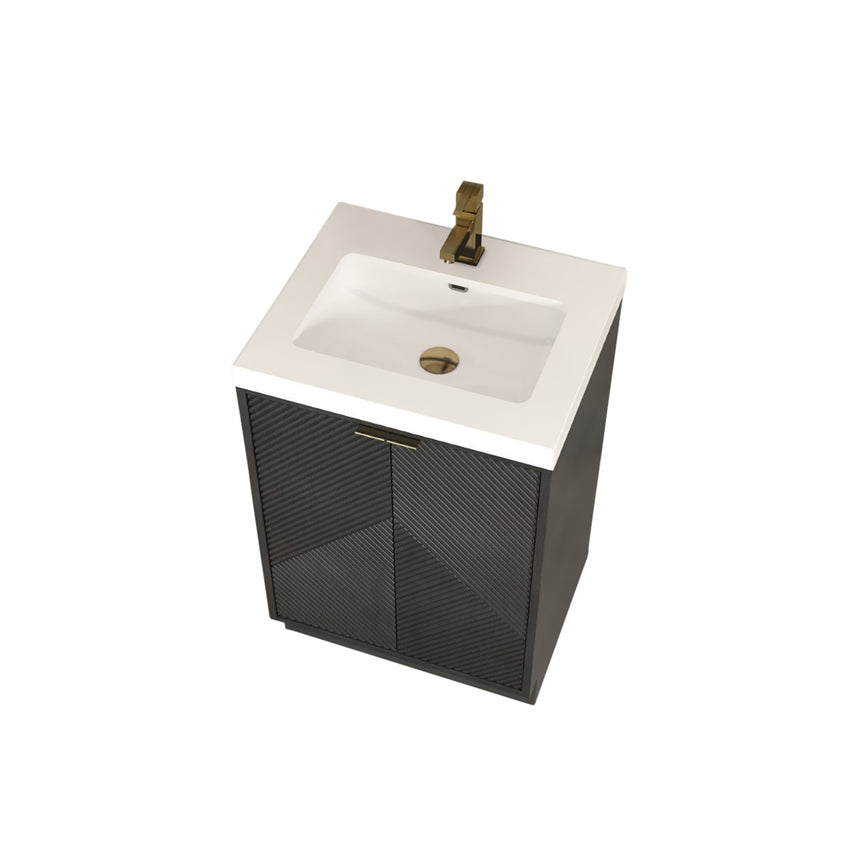 Bathroom vanity with wooden cabinets and decorative elements