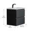 Black vanity unit with white countertop and dimensions labeled on a white background