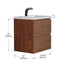 Wooden bathroom vanity with dimensions labeled on a white background