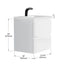 White square sink with dimensions labeled on a white background