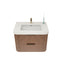 Bathroom vanity with white countertop and wooden base on a white background