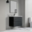 Bathroom vanity with sink and mirror in a modern bathroom setting