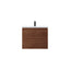 Wooden bathroom vanity with white countertop on a white background