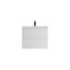 White Fluted Vanity with a black faucet on a white background