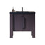 Bathroom vanity with dark countertop and cabinet on a white background