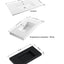 Dimensions of ceramic and engineered composite sinks on a white background