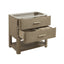 A modern two-drawer bathroom vanity with a light oak wood grain finish, featuring a top tray, two pull-out drawers with internal organizer compartments, and a lower open shelf, shown on a solid white background.