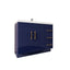 Bathroom vanity with navy blue cabinets and gold handles on a white background