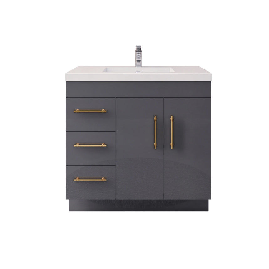Bathroom with wooden vanity, sink, and decorative elements.
