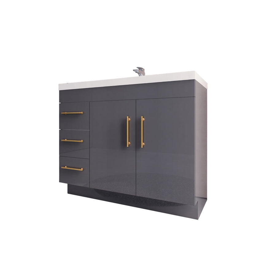 Bathroom with wooden vanity, sink, and decorative elements.