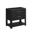 A modern black two-drawer bathroom vanity with a textured, ribbed finish, featuring slim gold metal handles and an open lower shelf, shown on a plain white background.